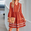 V-Neck Women's Dress with Lace Trim