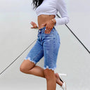 Chic Women's Frayed Hem Denim Bermuda Shorts