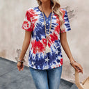 Women's Tie-Dye Short Sleeve Top with Button Detail