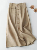 Chic Women's Linen Skirt with Button Accents