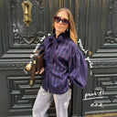 Chic Women's Striped Blouse with Ruffled Collar