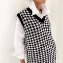 Chic Women's Knitted Sleeveless Houndstooth Dress