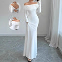 Chic Off-Shoulder Maxi Dress with Draped Sleeves