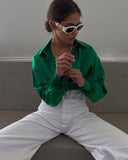 Chic Satin Blouse with Feather Accents