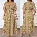 Chic Women's V-Neck Maxi Dress with Statement Sleeves