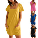 Chic Summer Dress with Square Neckline and Handy Pockets