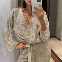 Chic Women's Jumpsuit with V-Neck and Waist Belt