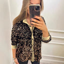 Sequined Blouse with Classic Collar for Women