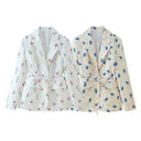 Floral Print Women's Blazer Jacket with Adjustable Belt