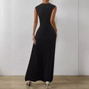 Chic Maxi Dress with Gathered Design and Round Neck