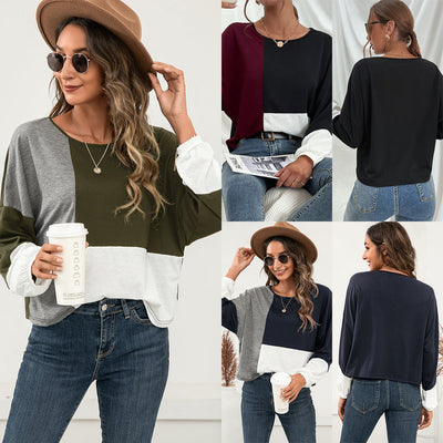 Color Block Round Neck T-Shirt for Women