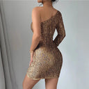 Sparkling Asymmetrical Strap Cocktail Dress for Women