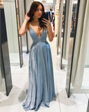 Stunning Evening Dress with Deep V-Neck and Dazzling Accents