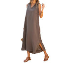 Chic Women's Summer Dress with Classic Collar & Side Slits