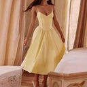 Chic A-Line Midi Dress with Spaghetti Straps