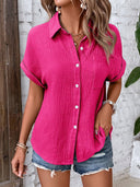 Textured Fabric Women's Short Sleeve Blouse