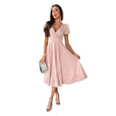 Chic A-Line Dress with Puff Sleeves and Narrow V-Neck