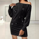Chic Mini Dress with Asymmetrical Neckline & Balloon Sleeves