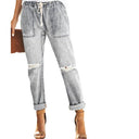 Women's Adjustable Waist Ripped Jeans