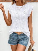 Chic Women's Blouse with Ruffle Accents and Eyelet Embroidery