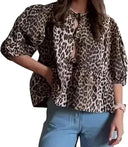 Fashionable Leopard Print Blouse with Bold Sleeves
