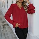Chic Women's Blouse with Lace Details and Button Closure