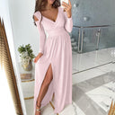 Chic V-Neck Maxi Dress with Sleek Slit Design