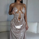 Chic Evening Dress with Deep V-Neck and Shimmering Accents