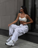 Women's Cargo Pants with Elastic Waist and Side Pockets