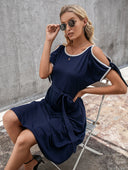 Stylish Women's Midi Dress with Bow and Belt