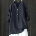 Half Button Closure Linen Blouse for Women