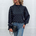 Chic Women's Blouse with Stylish Pattern and Stand-Up Collar