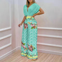 Floral Print Women's Blouse and Wide Leg Pant Set
