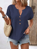 Chic Women's Short Sleeve Blouse with Button Details