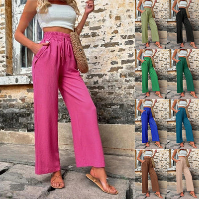 Chic Women's Pants with Elastic Waist and Pockets