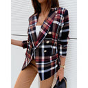 Stylish Women's Double-Breasted Check Blazer