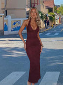 Chic Halter Neck Lace Dress for Women