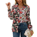Floral Print Women's Blouse with Button Accents