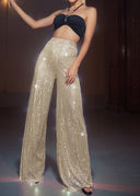 Women's Glossy Wide Leg Pants with Shimmering Detail
