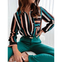 Chic Striped Blouse with Contrast Pockets
