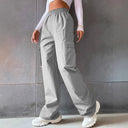Women's Elastic Waist Cargo Pants with Side Pockets