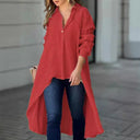 Chic Women's Long Sleeve Blouse with Asymmetrical Design and Button Accents