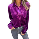 Chic Velvet Blouse with Classic Collar and Long Sleeves