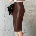Chic High-Waisted Faux Leather Skirt with Slit
