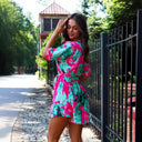 Floral Print Women's Beach Dress with Waist Tie