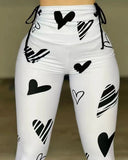 High-Waisted Graphic Heart Leggings for Women