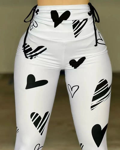 High-Waisted Graphic Heart Leggings for Women