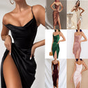 Chic Satin Cocktail Dress with High Slit