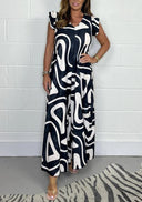 Graphic Pattern Maxi Dress with Ruffles