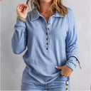 Women's Textured Long Sleeve Blouse with Button-Down Collar